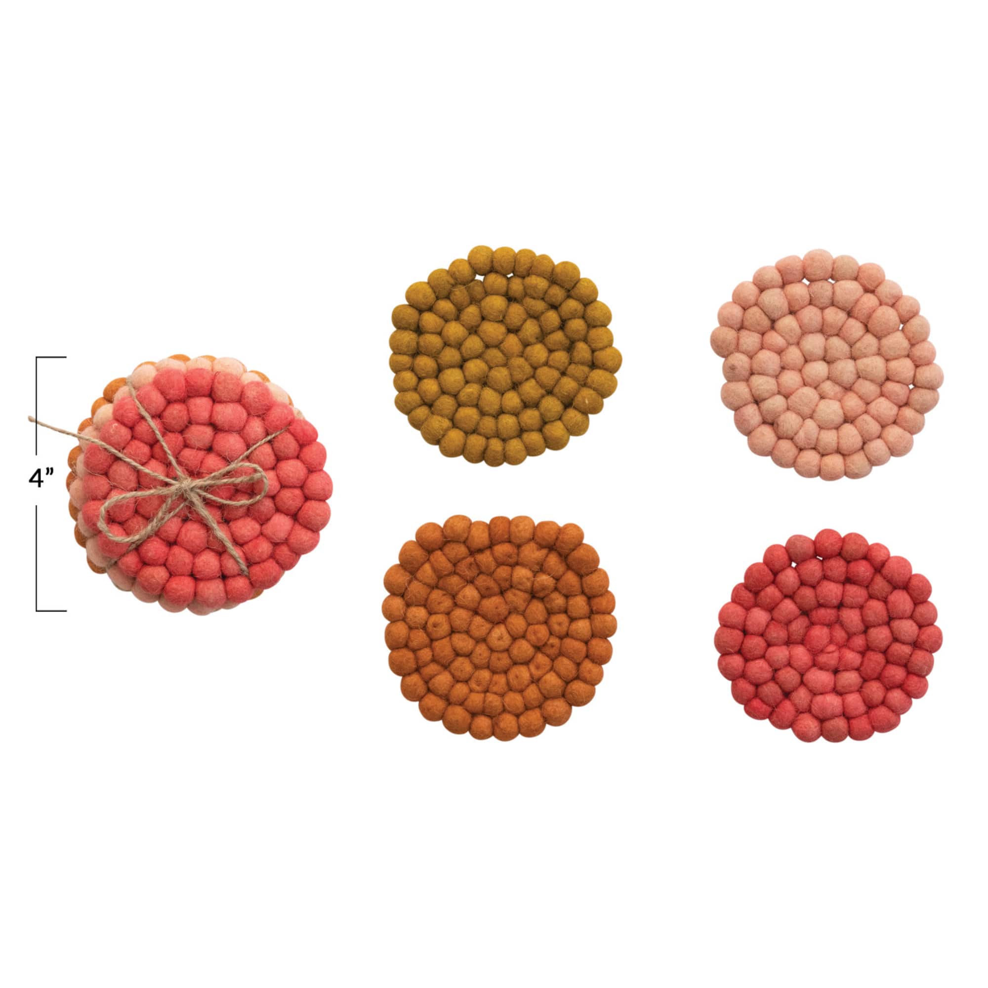 Hello Honey® Pink Tones Handmade Wool Felt Ball Coaster Set